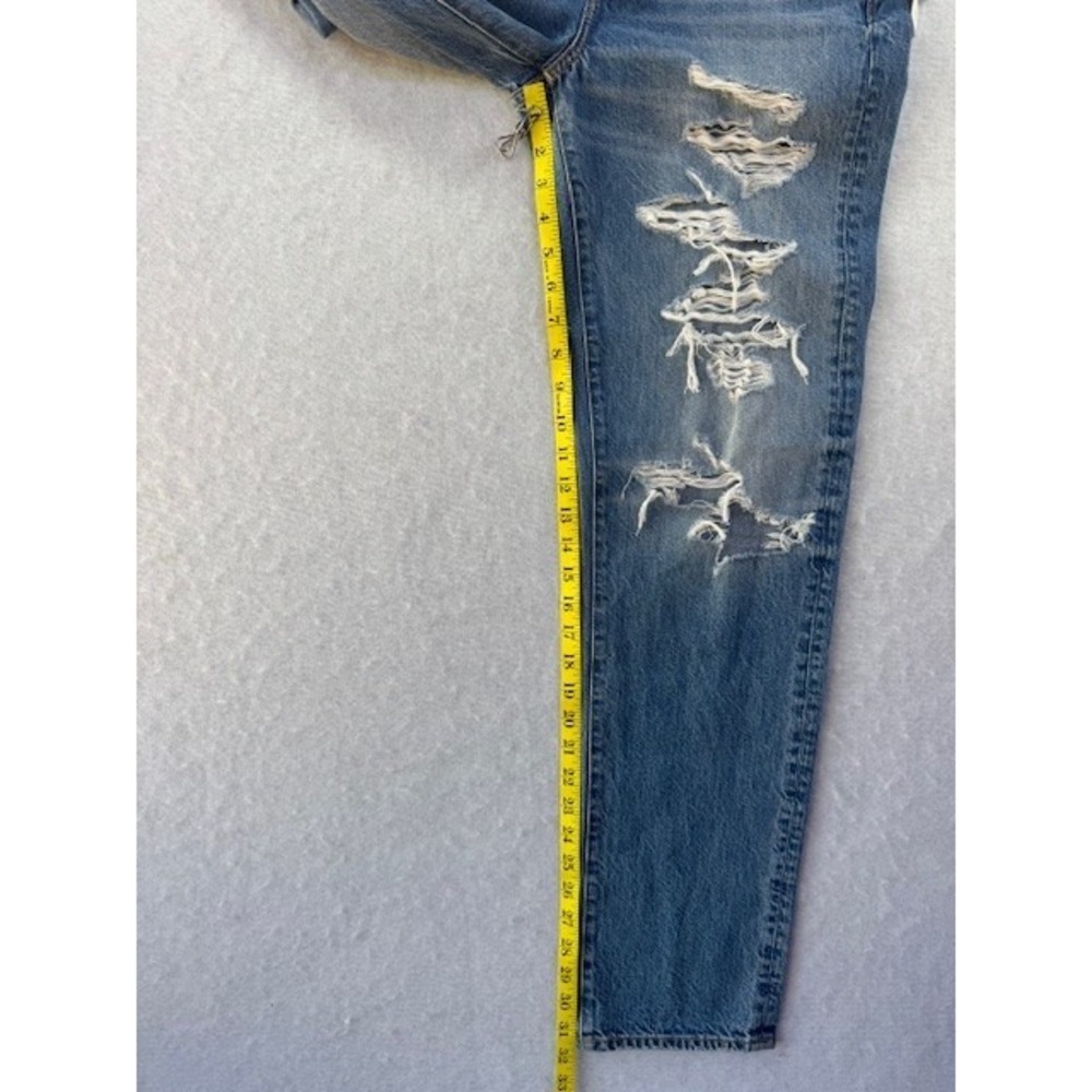 NEW AE77 American Eagle Jeans 00 Womens‎ Blue Slouch Denim Distressed Straight - Picture 8 of 11